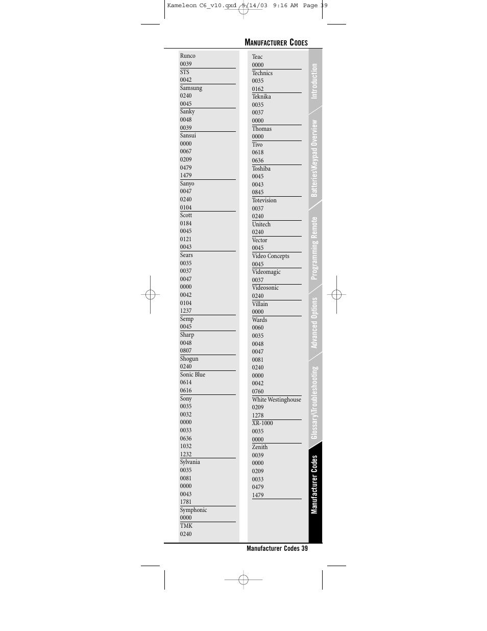 Universal Electronics C6 User Manual | Page 39 / 42
