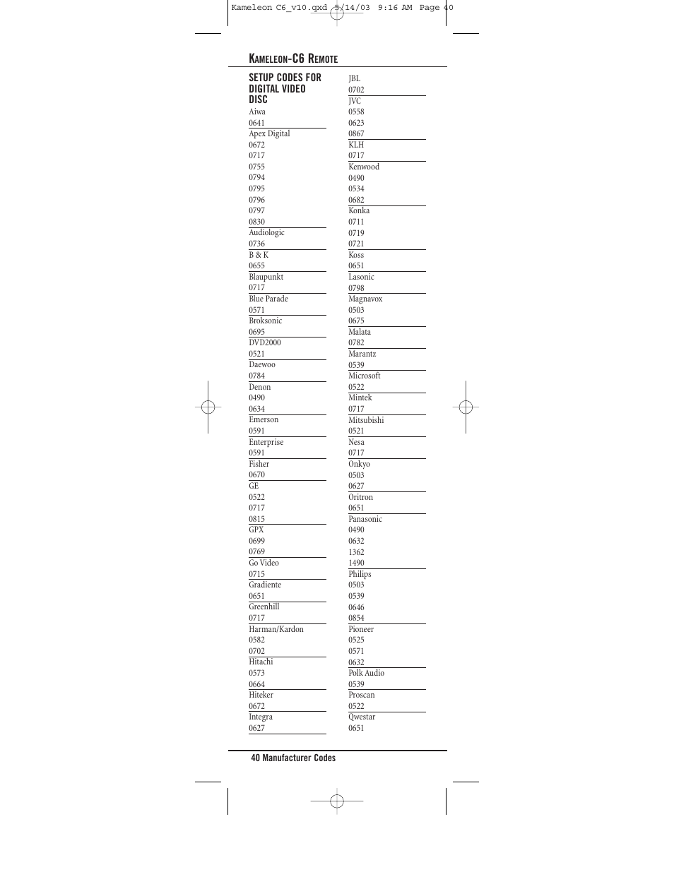 Universal Electronics C6 User Manual | Page 40 / 42