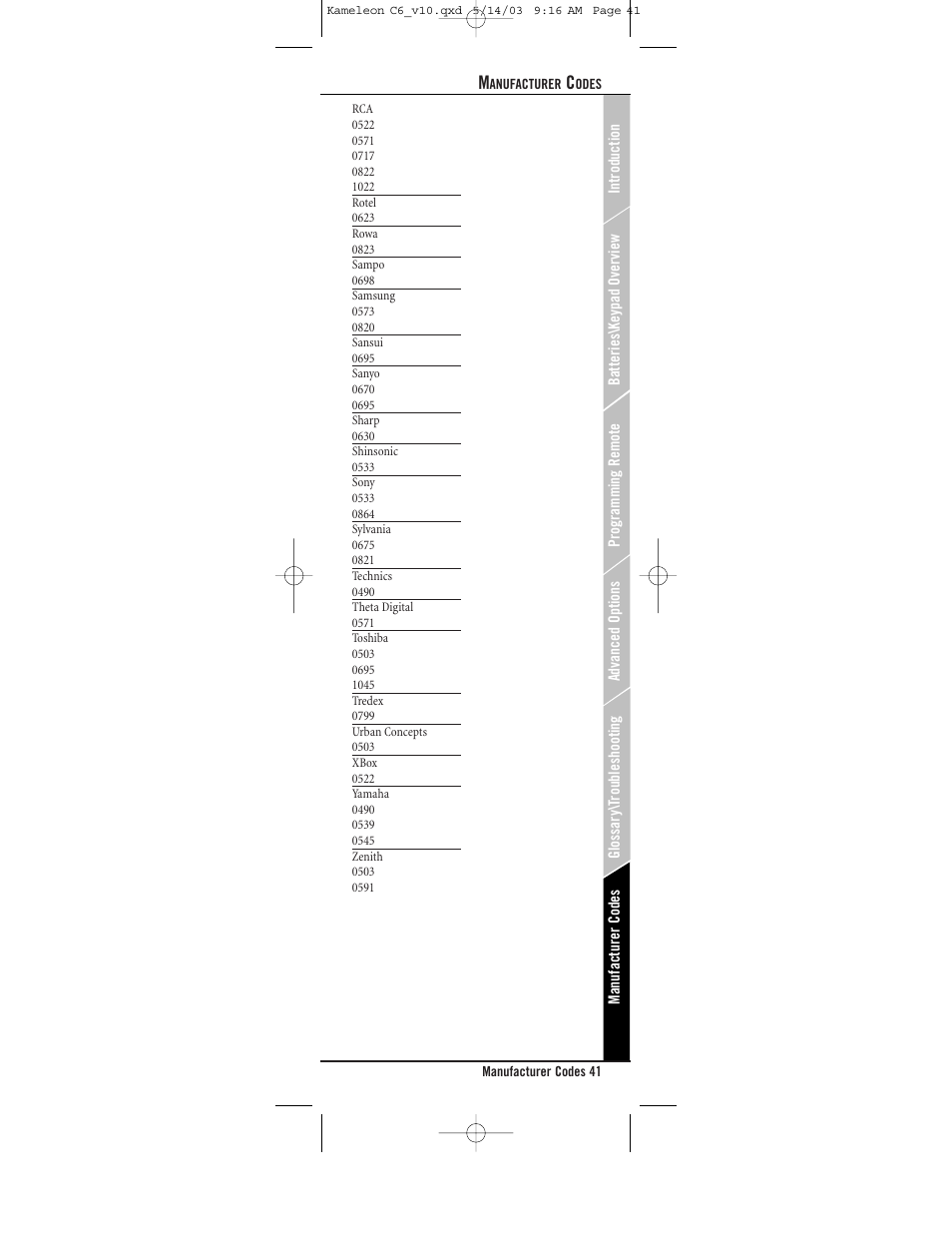 Universal Electronics C6 User Manual | Page 41 / 42