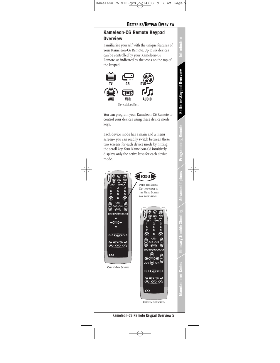 Kameleon-c6 remote keypad overview | Universal Electronics C6 User Manual | Page 5 / 42