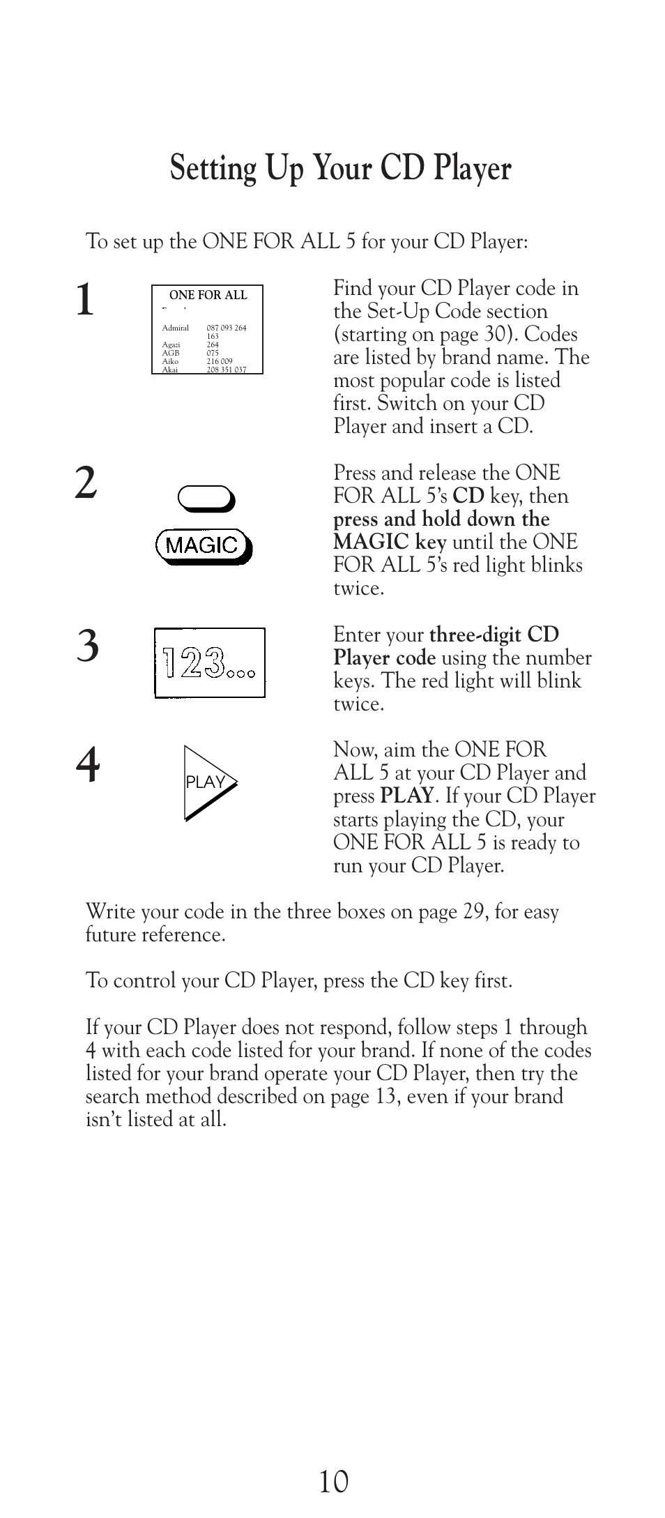 Setting up your cd player | Universal Electronics URC-2505 User Manual | Page 11 / 42