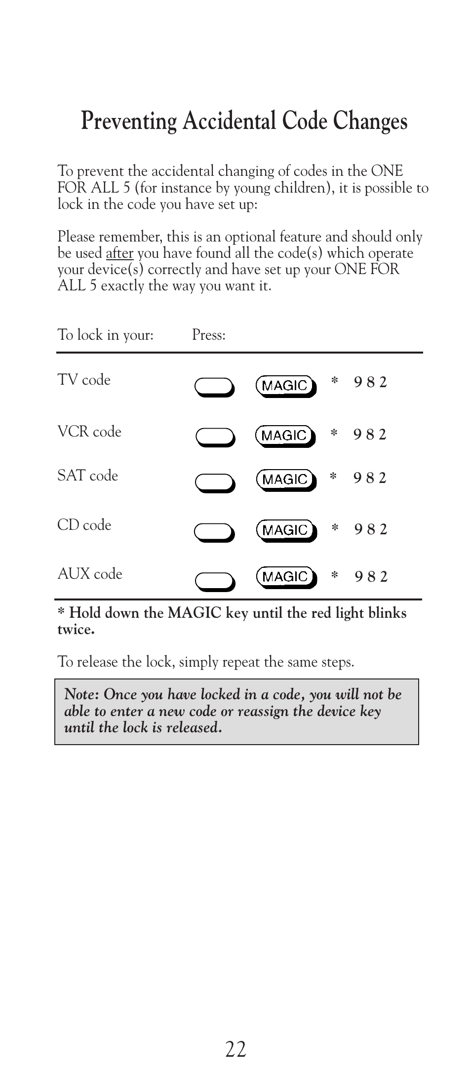 Preventing accidental code changes | Universal Electronics URC-2505 User Manual | Page 23 / 42