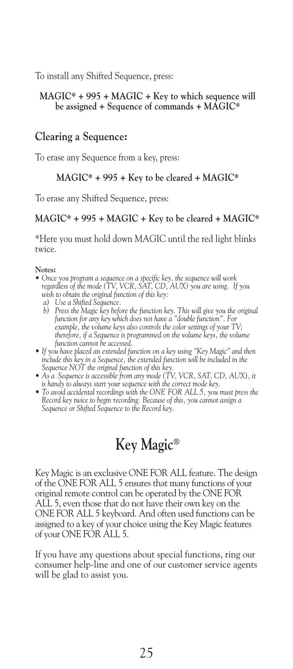 Key magic, Clearing a sequence | Universal Electronics URC-2505 User Manual | Page 26 / 42