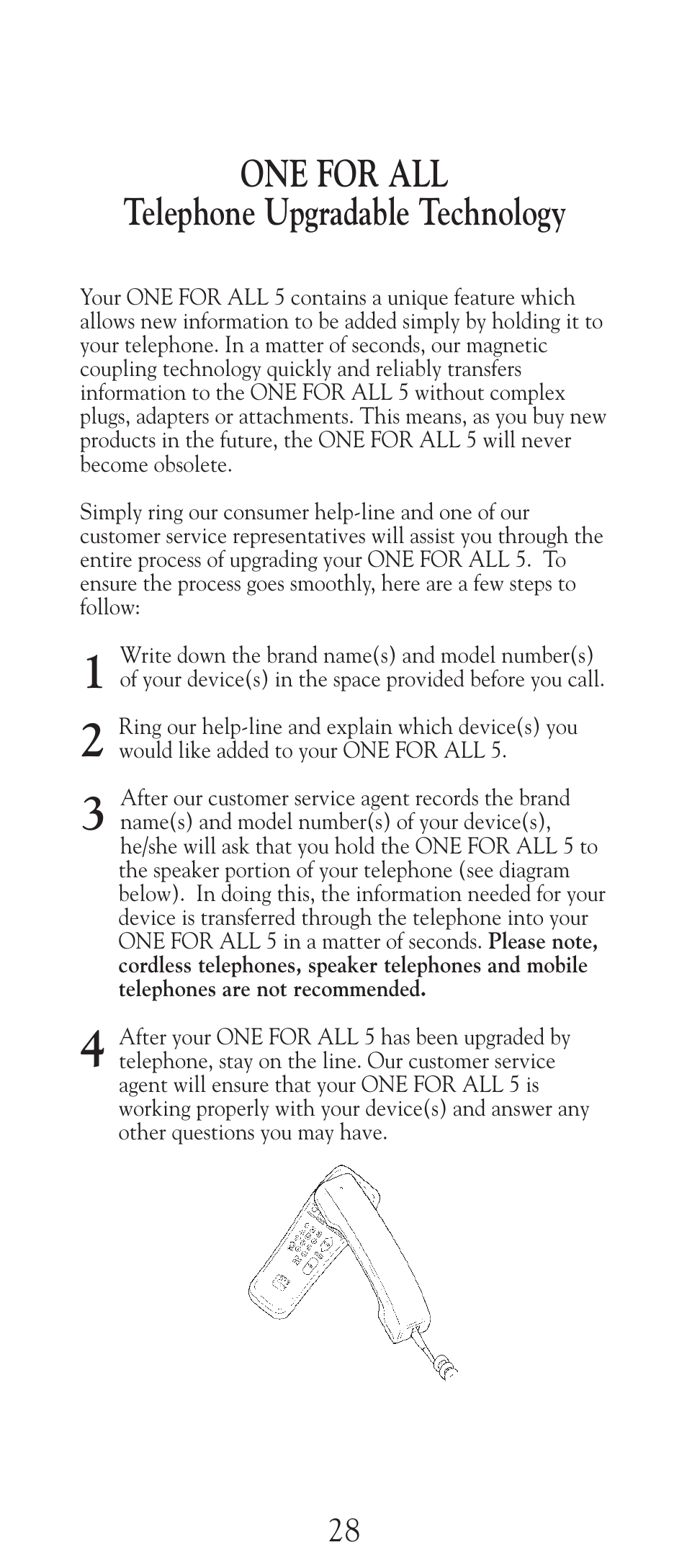 One for all telephone upgradable technology | Universal Electronics URC-2505 User Manual | Page 29 / 42