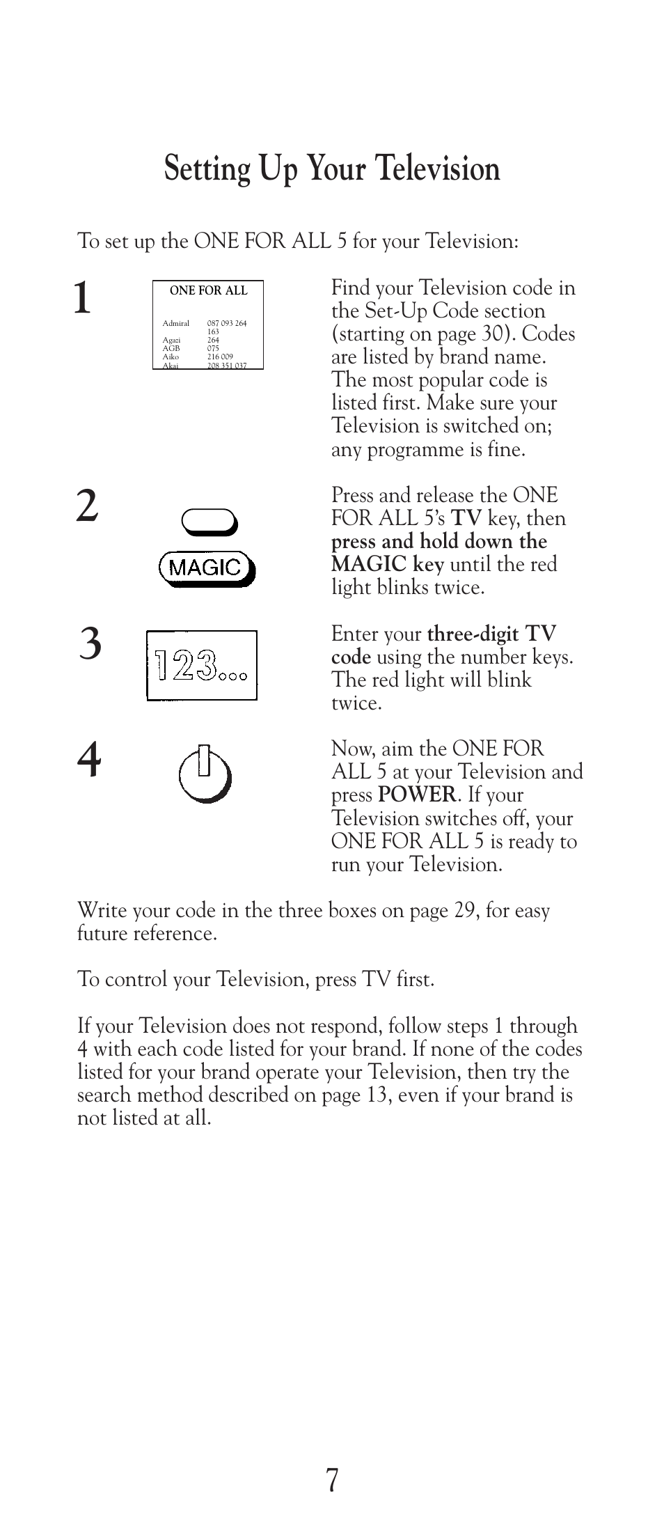 Setting up your television | Universal Electronics URC-2505 User Manual | Page 8 / 42