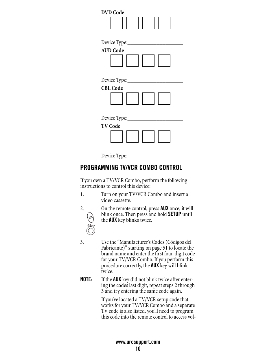 Programming tv/vcr combo control | Universal Electronics Atlas DVR/PVR 5-Device User Manual | Page 10 / 72