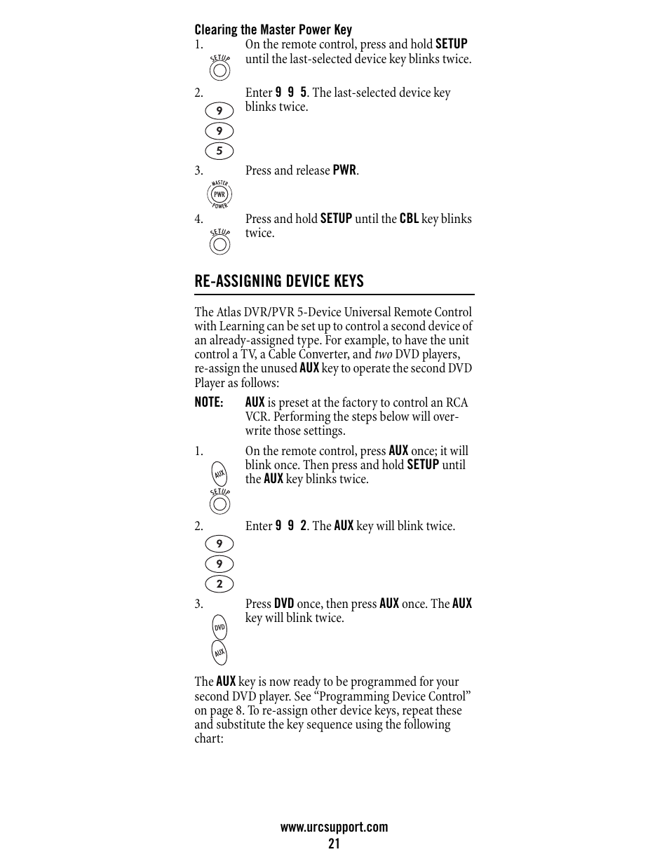 Re-assigning device keys | Universal Electronics Atlas DVR/PVR 5-Device User Manual | Page 21 / 72