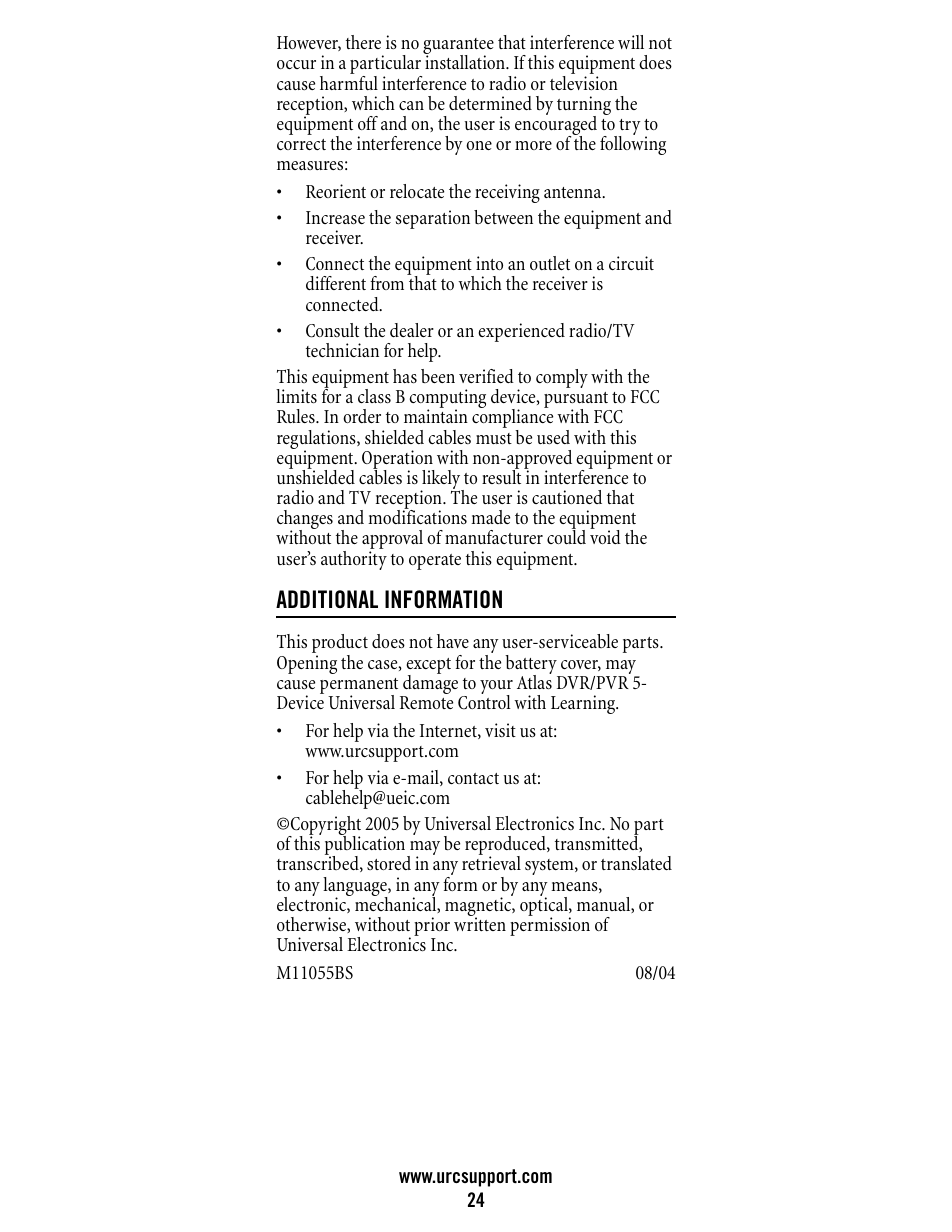 Additional information | Universal Electronics Atlas DVR/PVR 5-Device User Manual | Page 24 / 72