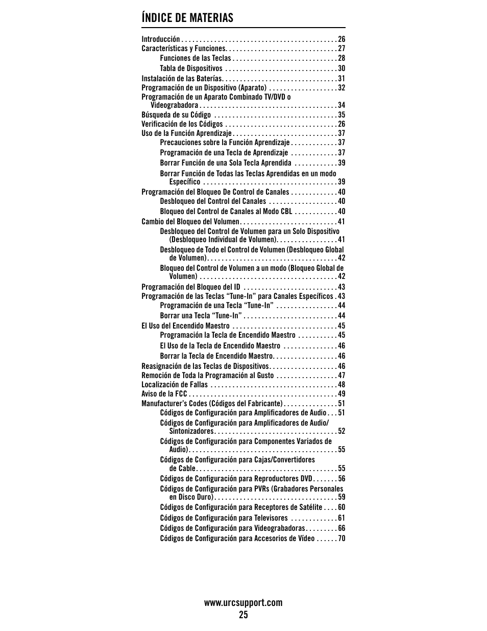 Índice de materias | Universal Electronics Atlas DVR/PVR 5-Device User Manual | Page 25 / 72