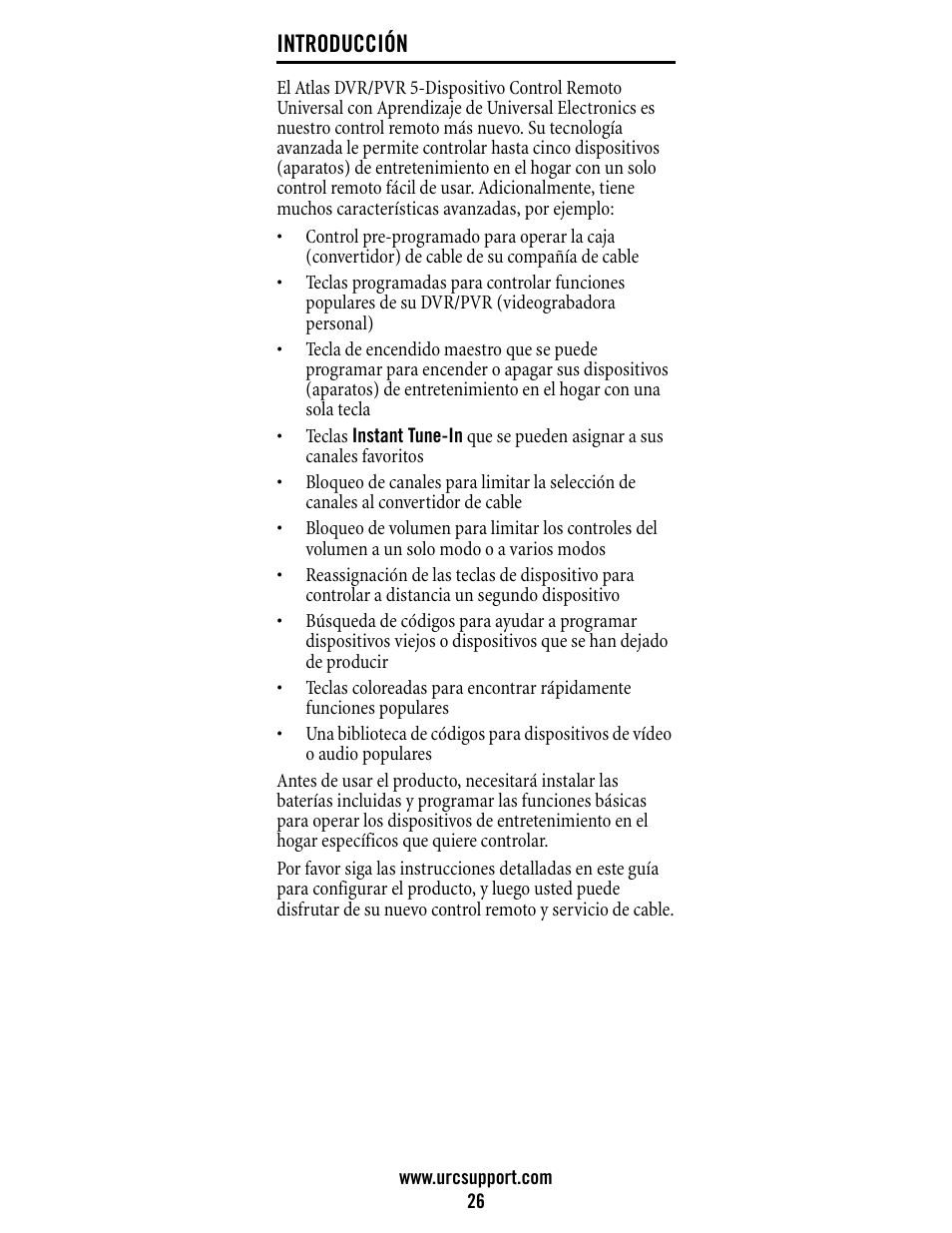 Introducción | Universal Electronics Atlas DVR/PVR 5-Device User Manual | Page 26 / 72