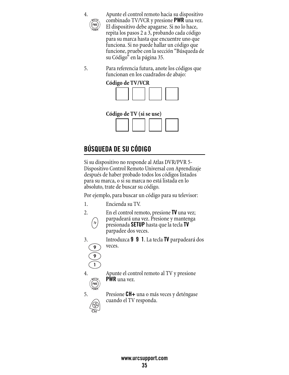 Búsqueda de su código | Universal Electronics Atlas DVR/PVR 5-Device User Manual | Page 35 / 72
