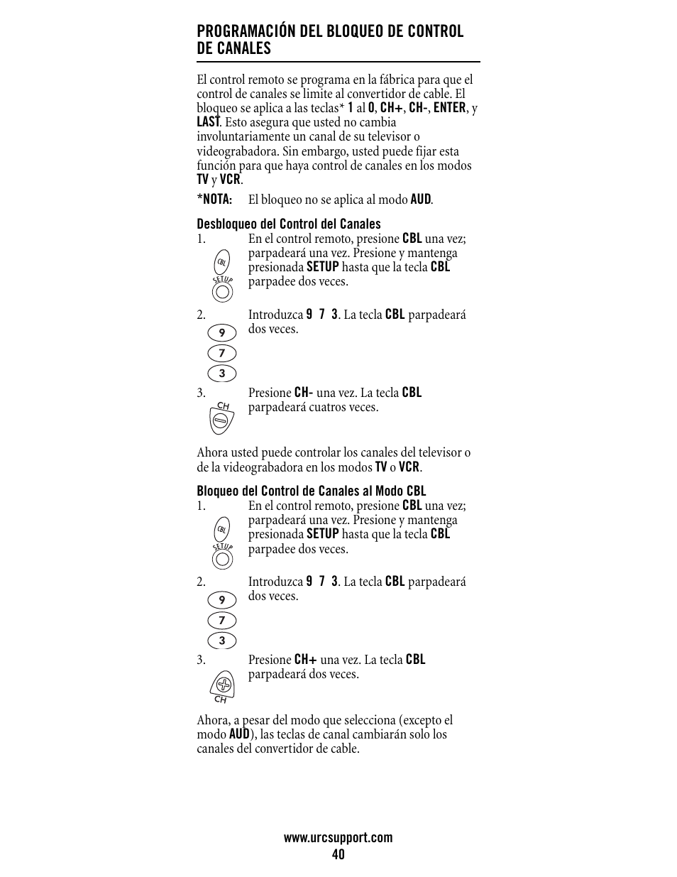 Programación del bloqueo de control de canales | Universal Electronics Atlas DVR/PVR 5-Device User Manual | Page 40 / 72