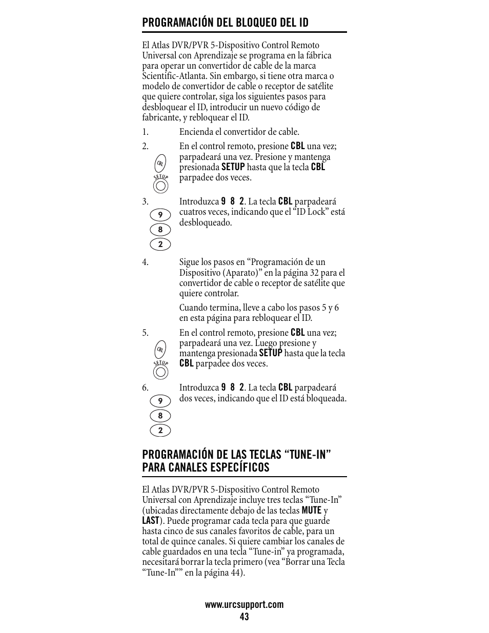 Programación del bloqueo del id | Universal Electronics Atlas DVR/PVR 5-Device User Manual | Page 43 / 72