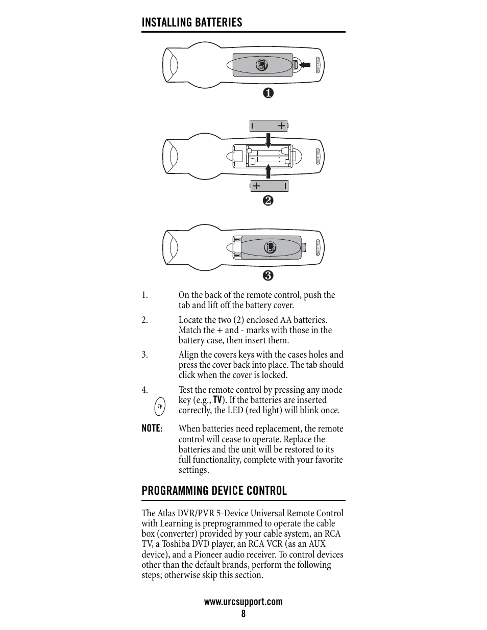 Universal Electronics Atlas DVR/PVR 5-Device User Manual | Page 8 / 72