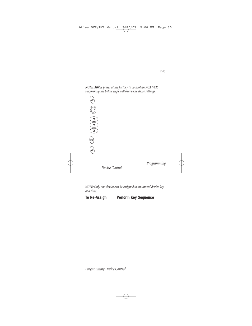 Re-assigning device keys | Universal Electronics DVR/PVR 5 User Manual | Page 30 / 36