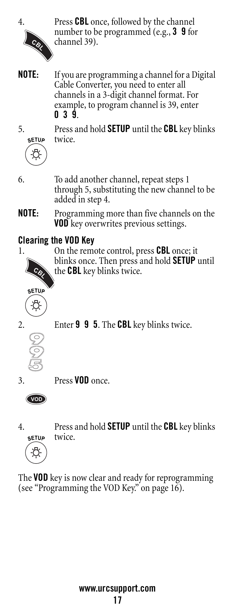 Note, Clearing the vod key | Universal Electronics Polaris User Manual | Page 17 / 52