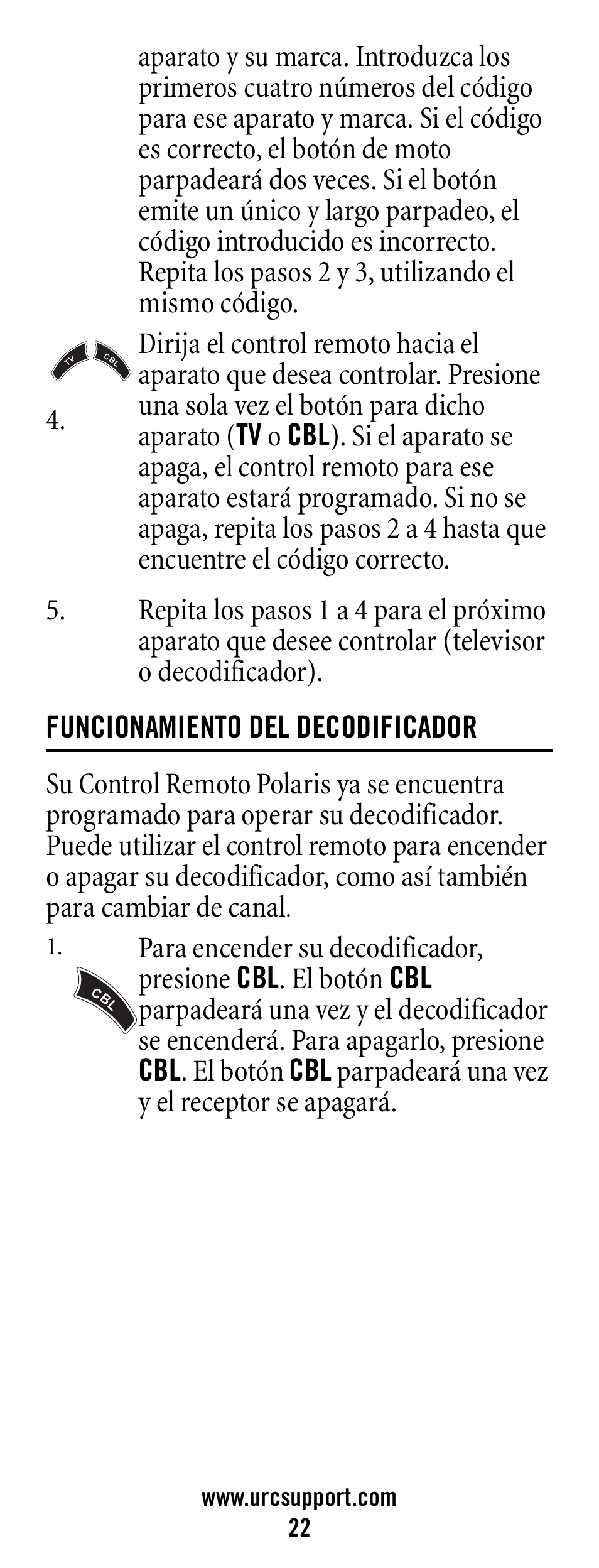 Funcionamiento del decodificador | Universal Electronics Polaris User Manual | Page 22 / 52