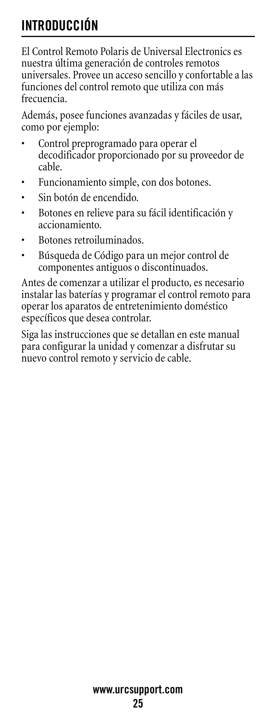 Introducción | Universal Electronics Polaris User Manual | Page 25 / 52