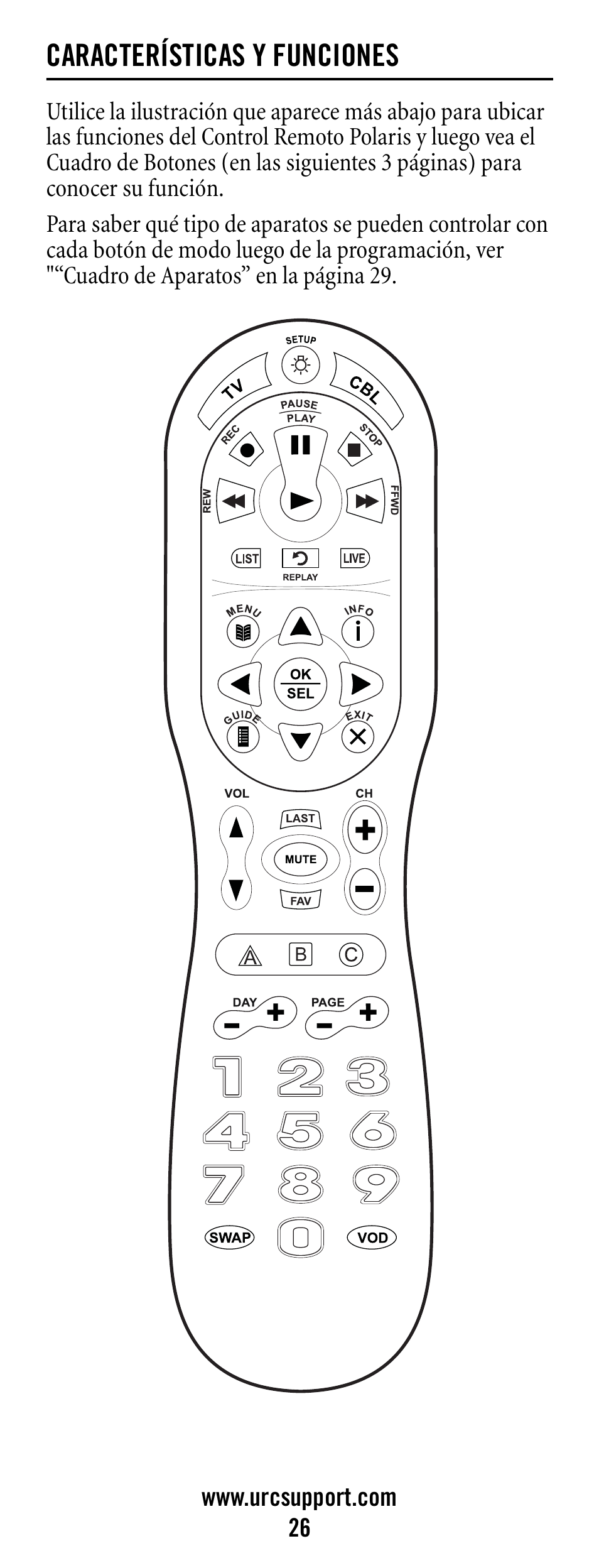 Características y funciones | Universal Electronics Polaris User Manual | Page 26 / 52