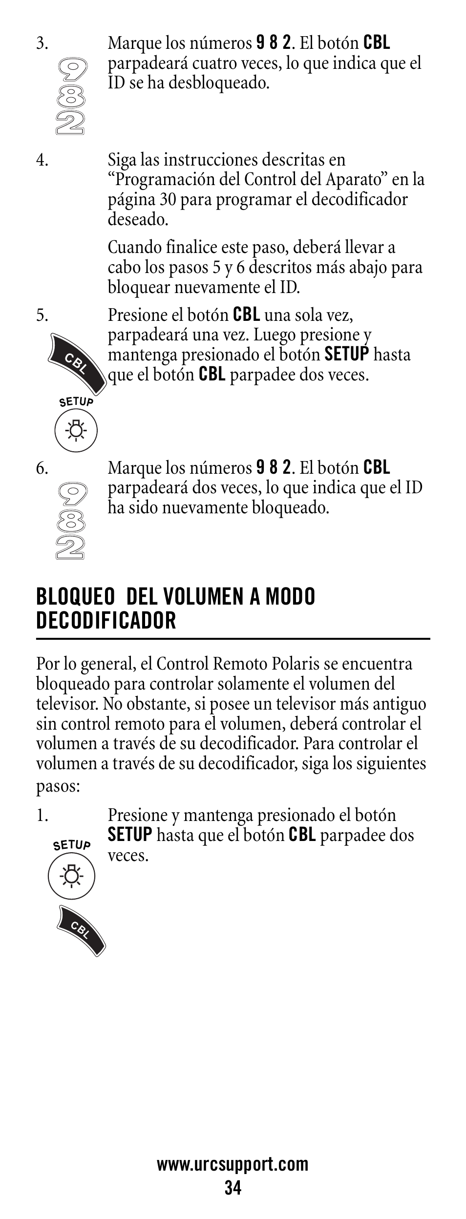 Bloqueo del volumen a modo decodificador | Universal Electronics Polaris User Manual | Page 34 / 52