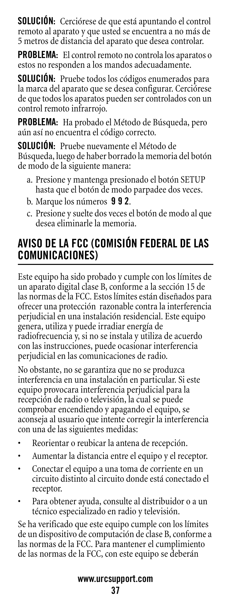 Solución, Problema, B. marque los números 9 9 2 | Universal Electronics Polaris User Manual | Page 37 / 52