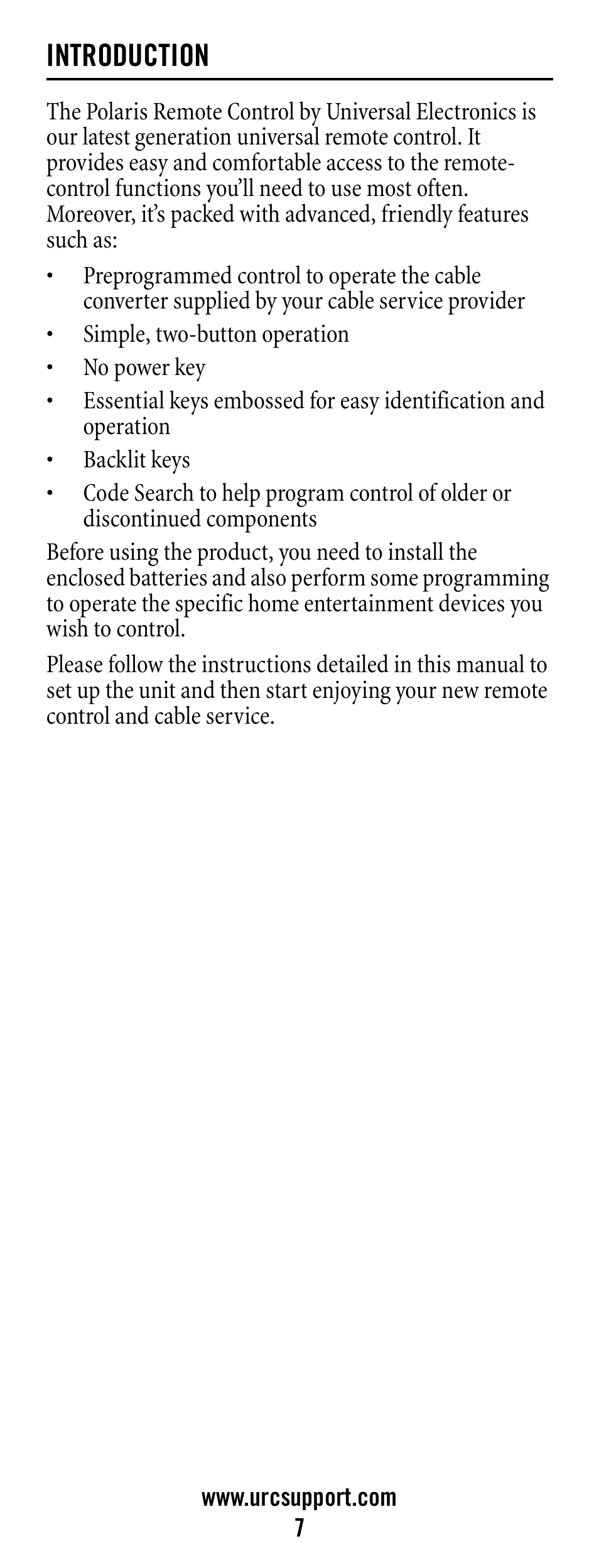 Introduction | Universal Electronics Polaris User Manual | Page 7 / 52