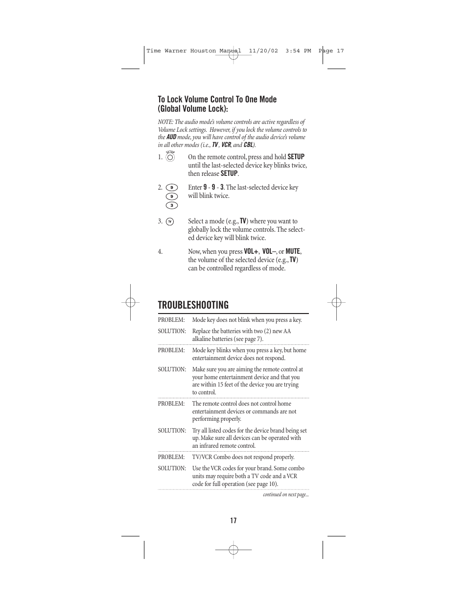 Troubleshooting | Universal Electronics URC-1047 User Manual | Page 17 / 48