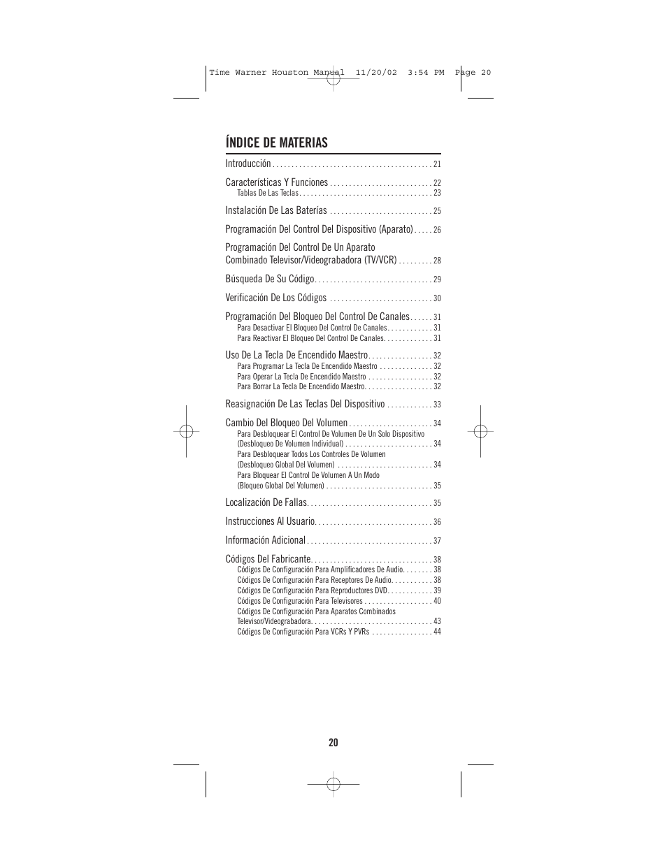 Índice de materias | Universal Electronics URC-1047 User Manual | Page 20 / 48