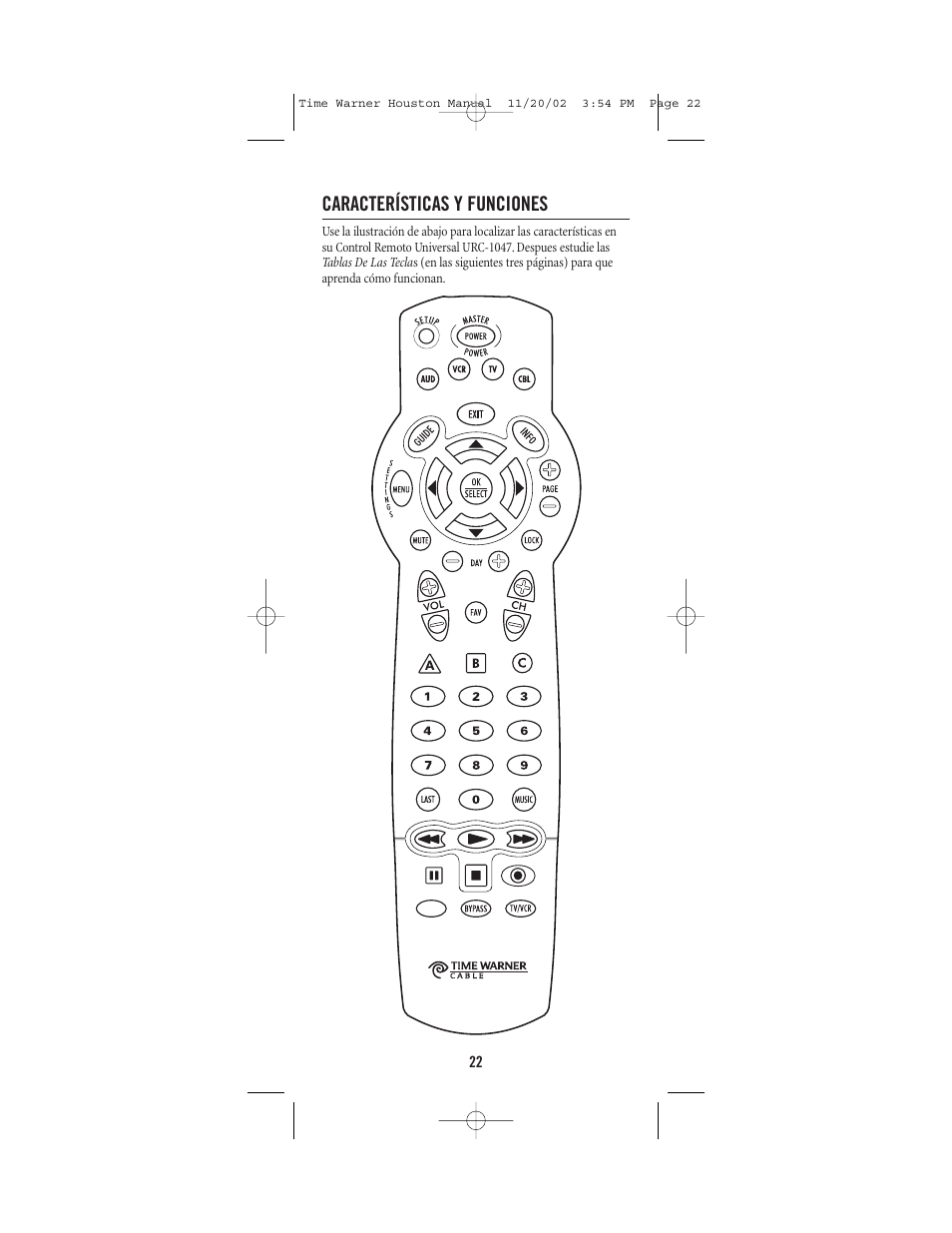 Características y funciones | Universal Electronics URC-1047 User Manual | Page 22 / 48