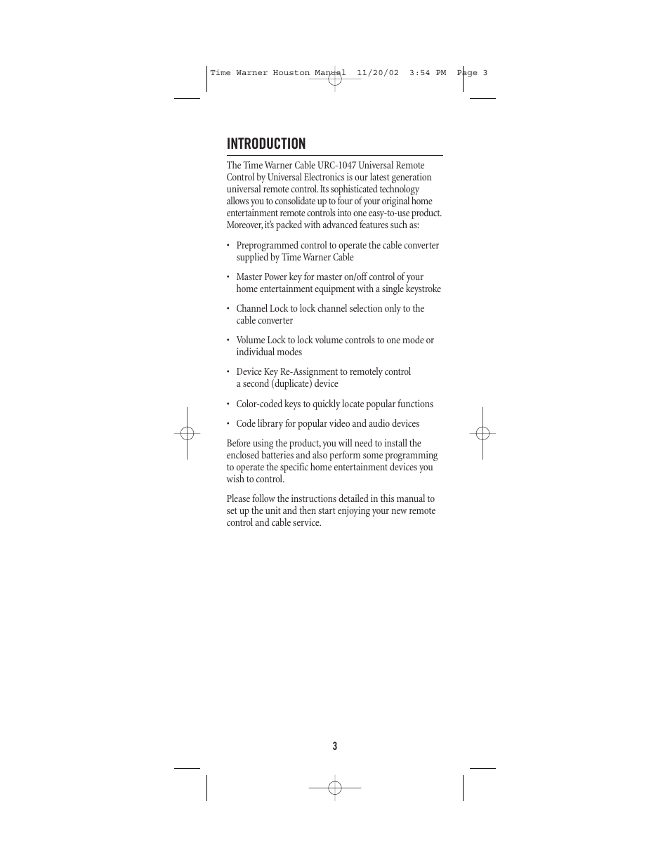Introduction | Universal Electronics URC-1047 User Manual | Page 3 / 48