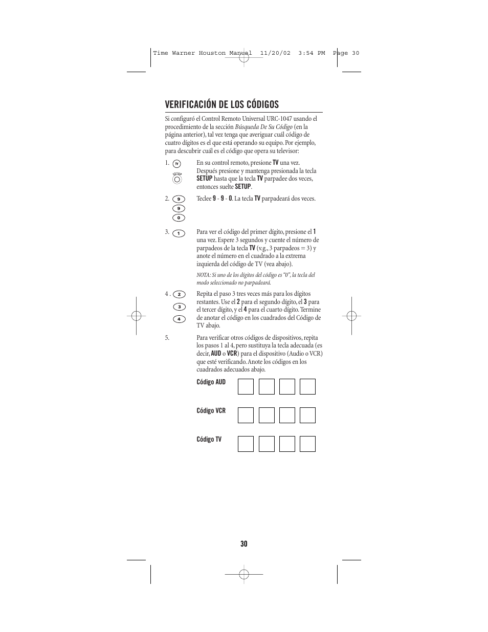 Verificación de los códigos | Universal Electronics URC-1047 User Manual | Page 30 / 48