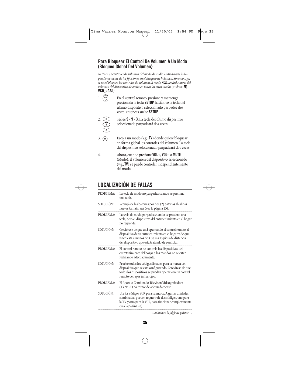 Localización de fallas | Universal Electronics URC-1047 User Manual | Page 35 / 48
