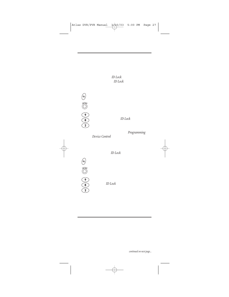 Programming id lock, Programming “tune-in” keys for specific channels | Universal Electronics Atlas CABLE 4 User Manual | Page 27 / 36