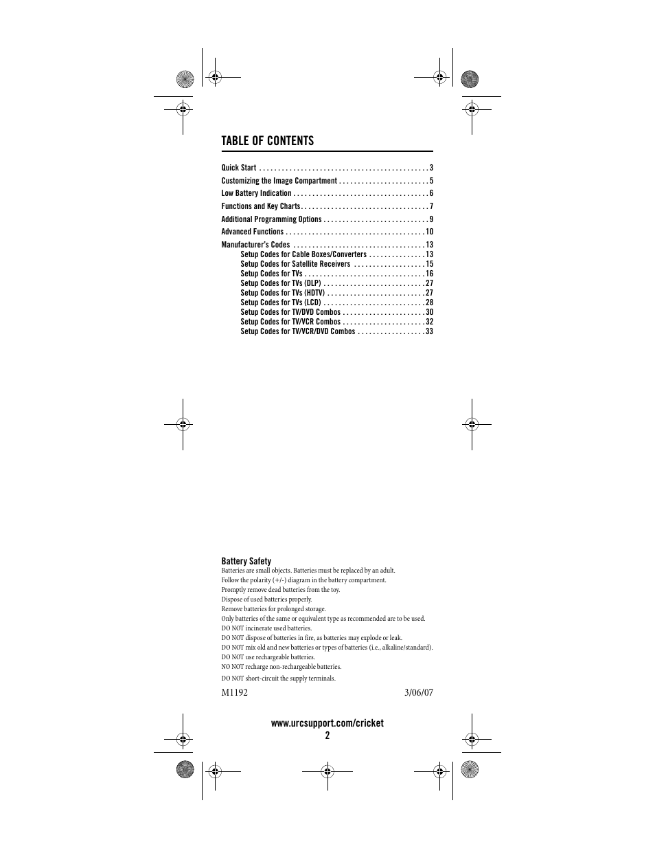 Universal Electronics Cricket Kid's Remote Control User Manual | Page 2 / 36