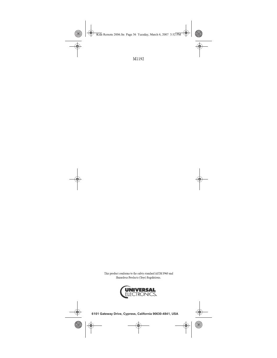 Universal Electronics Cricket Kid's Remote Control User Manual | Page 36 / 36