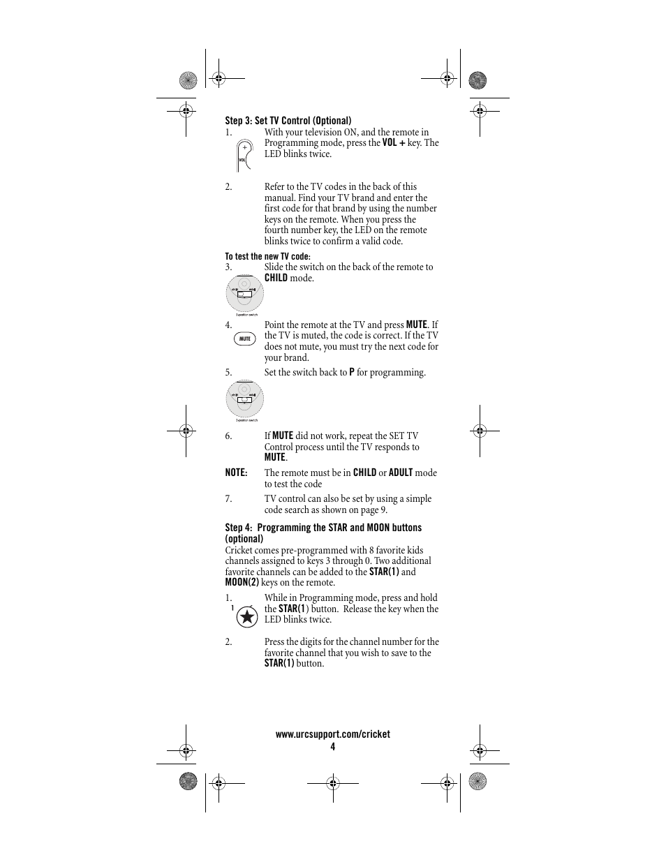 Universal Electronics Cricket Kid's Remote Control User Manual | Page 4 / 36