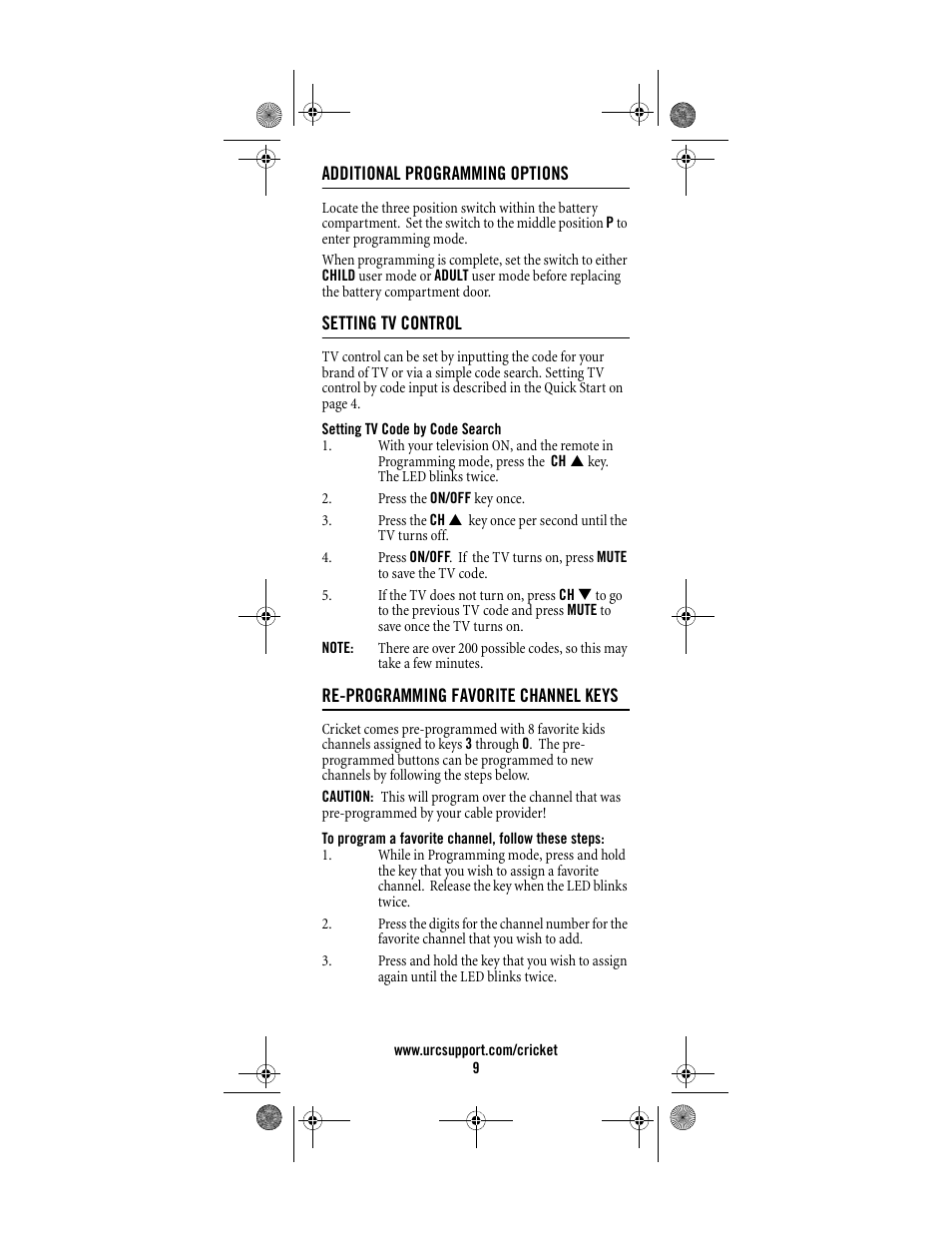 Universal Electronics Cricket Kid's Remote Control User Manual | Page 9 / 36
