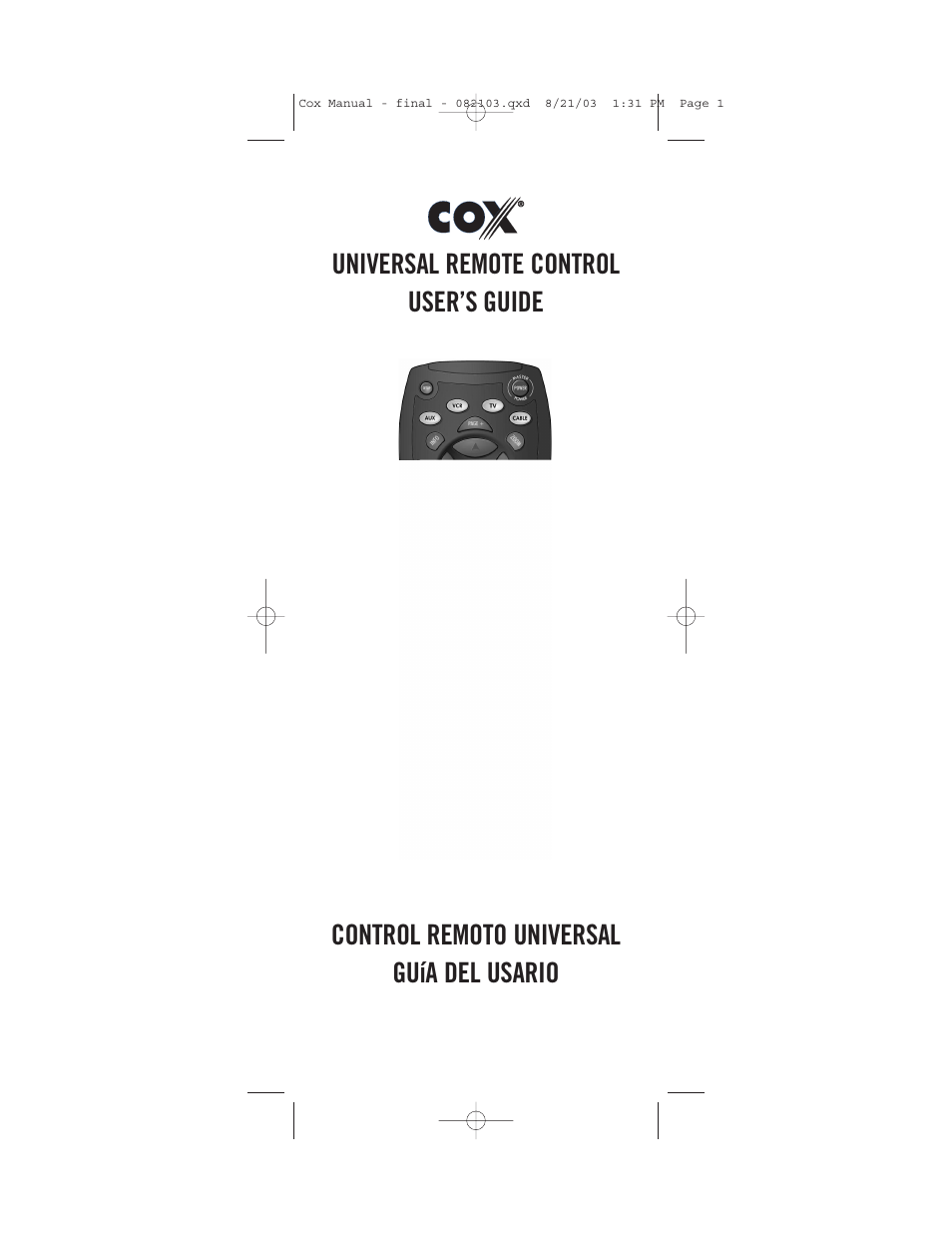 Universal Electronics Cox Universal Remote Control User Manual | 48 pages