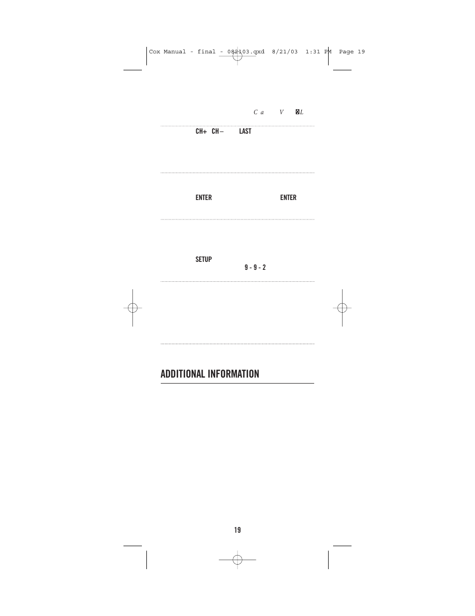 Additional information | Universal Electronics Cox Universal Remote Control User Manual | Page 19 / 48