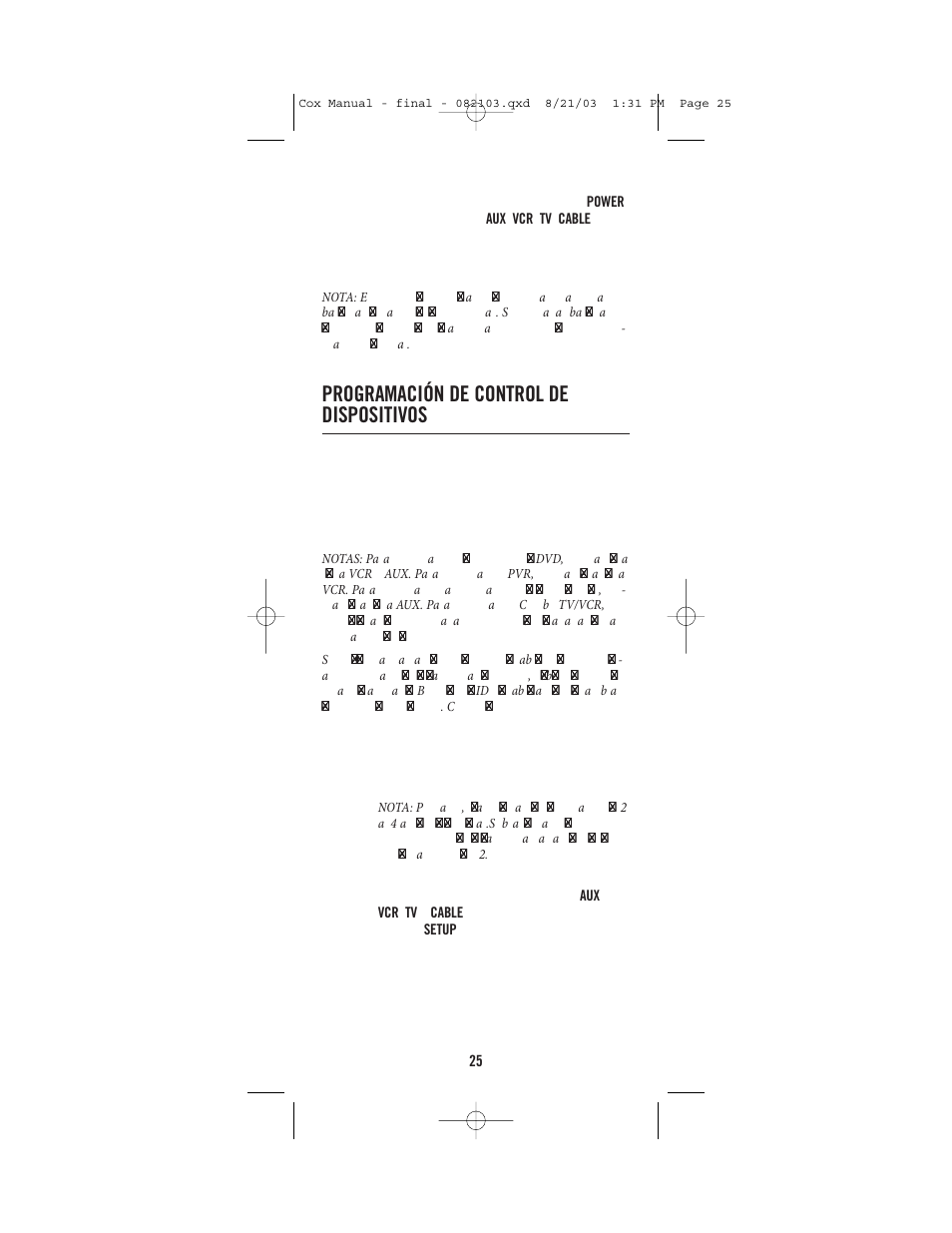 Programación de control de dispositivos | Universal Electronics Cox Universal Remote Control User Manual | Page 25 / 48