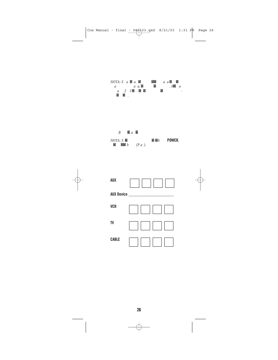 Universal Electronics Cox Universal Remote Control User Manual | Page 26 / 48