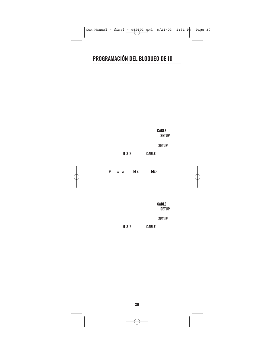 Programación del bloqueo de id | Universal Electronics Cox Universal Remote Control User Manual | Page 30 / 48