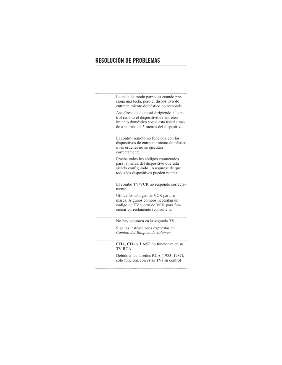 Resolución de problemas | Universal Electronics Cox Universal Remote Control User Manual | Page 36 / 48