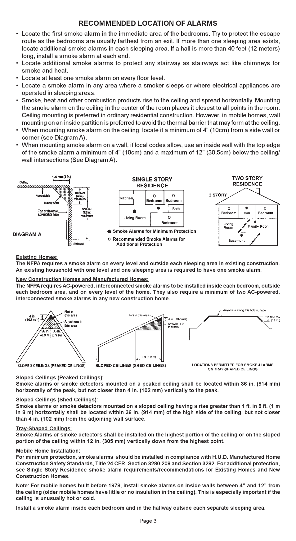 Recommended location of alarms | Universal Security Instruments 2975 User Manual | Page 3 / 9