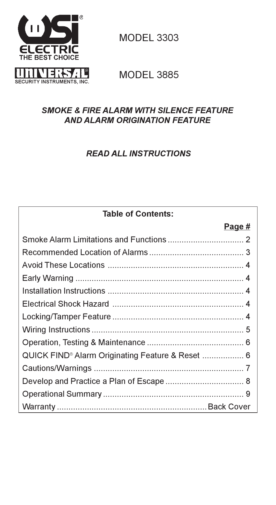 Universal Security Instruments 3885 User Manual | 10 pages