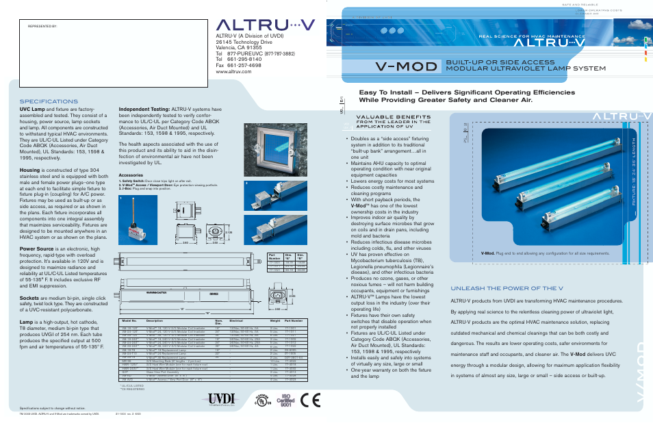 UltraViolet Devices Altru-V VM-18-120* User Manual | 1 page