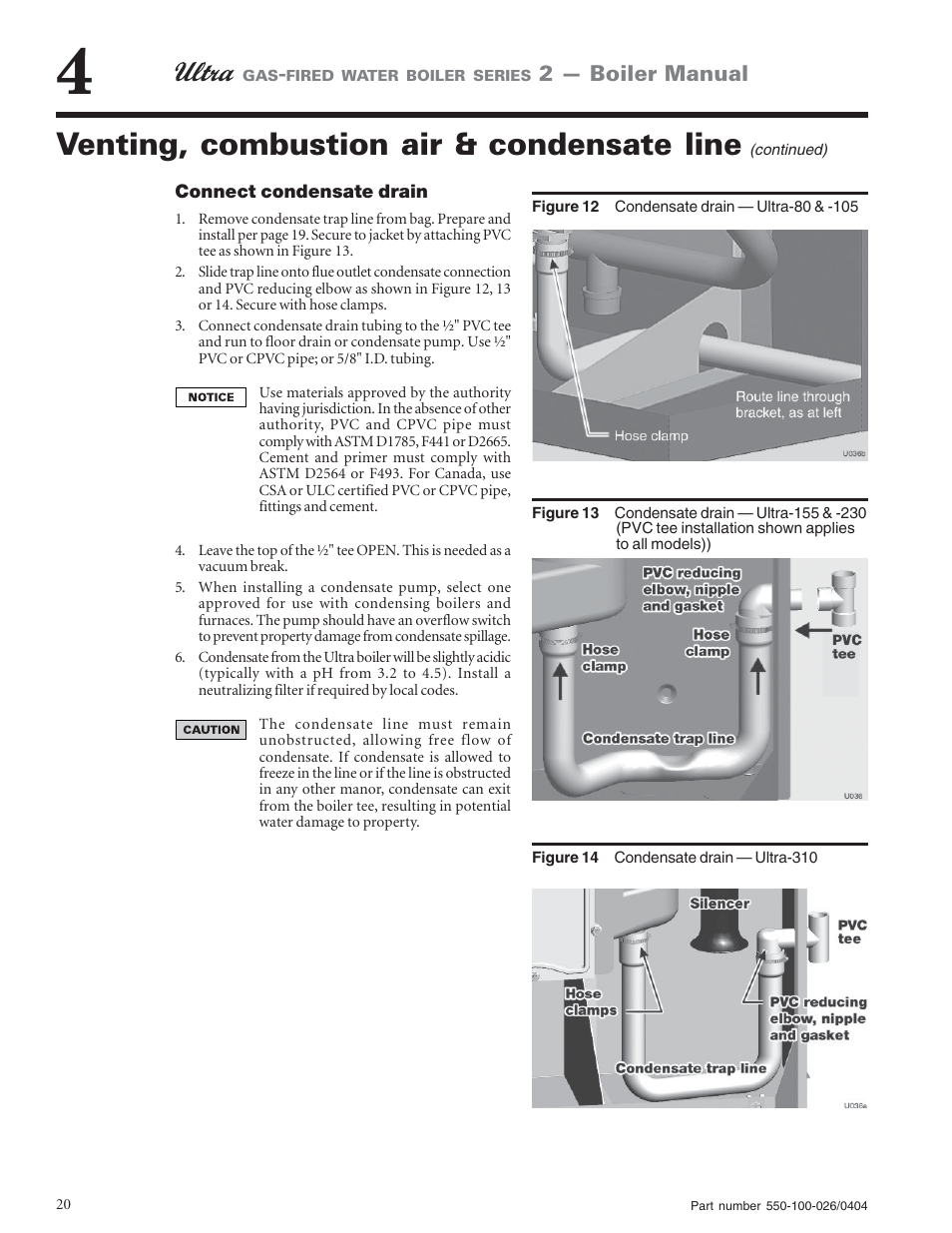 Venting, combustion air & condensate line | Ultra electronic -155 User Manual | Page 20 / 44