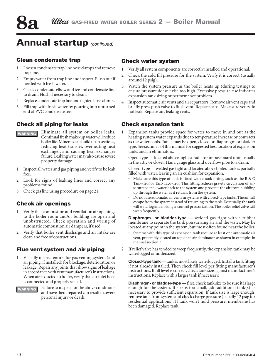 Annual startup, 2 — boiler manual | Ultra electronic -155 User Manual | Page 30 / 44