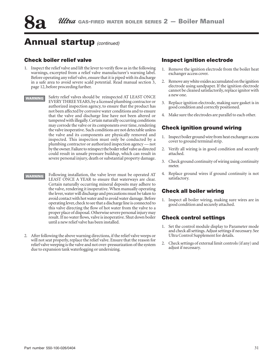 Annual startup, 2 — boiler manual | Ultra electronic -155 User Manual | Page 31 / 44