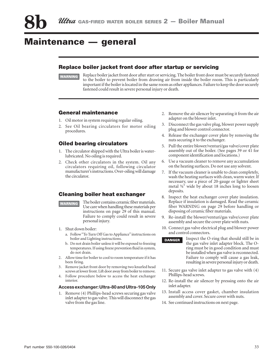 Maintenance — general, 2 — boiler manual | Ultra electronic -155 User Manual | Page 33 / 44